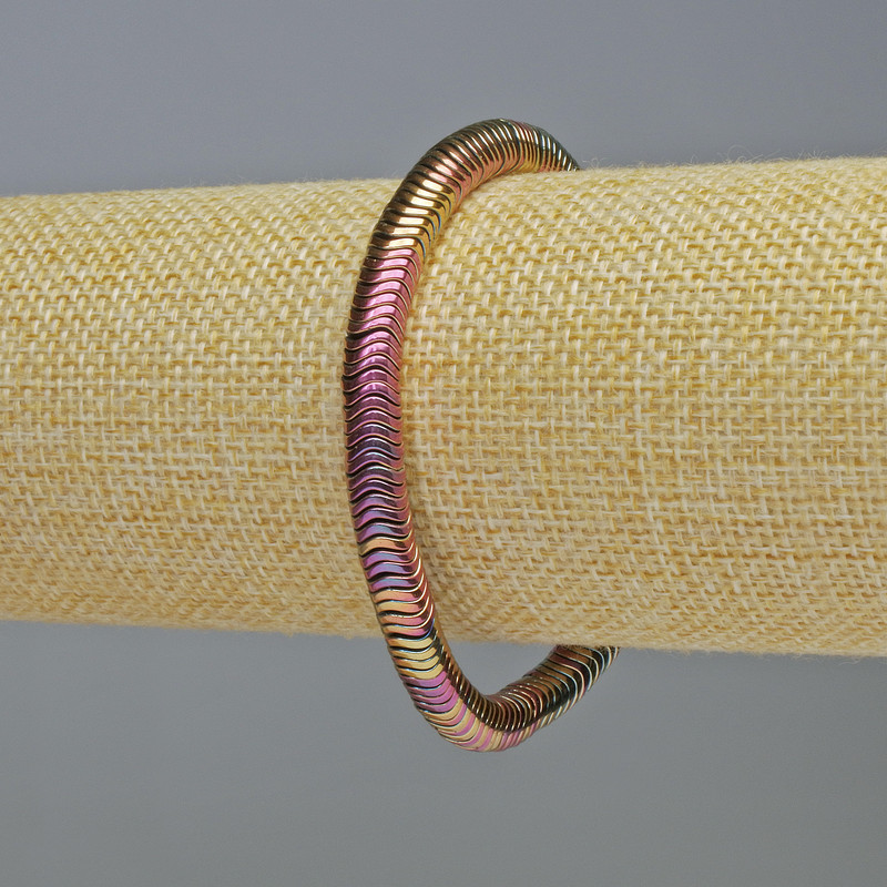 Brățară din hematit, culoare chameleon, model zigzag, diametru 6×2 mm, lungime 18 cm, elastică