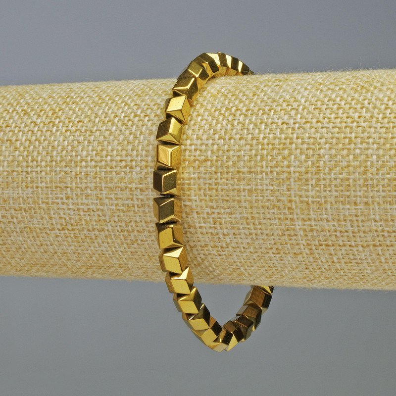 Brățară din hematit cu hexagoane în zigzag, culoare auriu, diametru 6×6 mm, lungime 18 cm, elastic