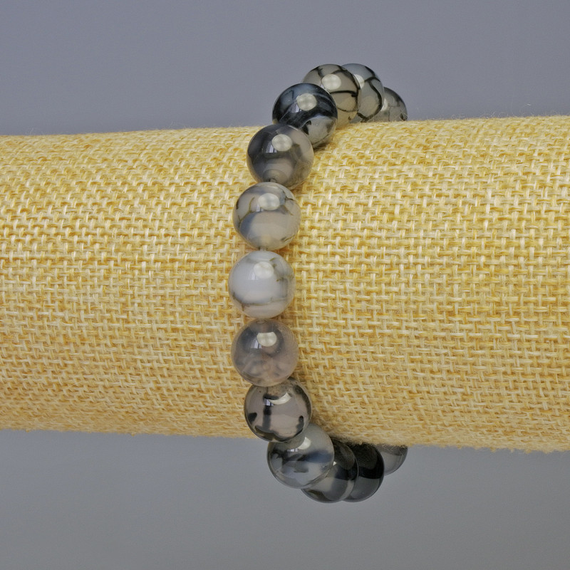 Brățară din agat venele dragonului, mărgele netede, diametru 10 mm, lungime 18 cm, extensibilă