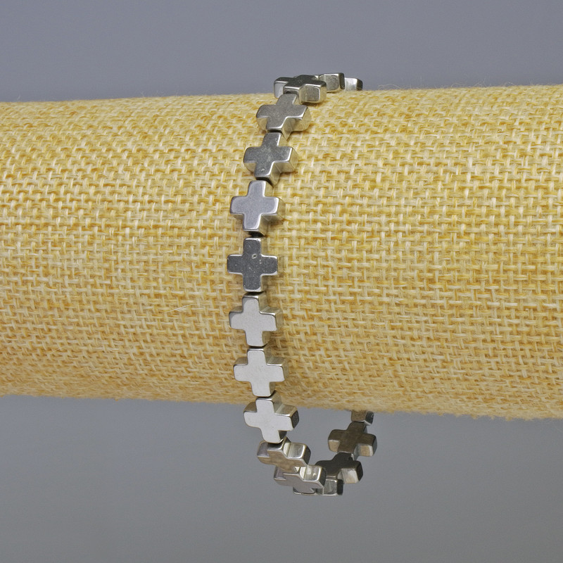 Brățară din hematit «Crucea», culoare argintie, diametru 8×8×3 mm, lungime 18 cm, extensibilă