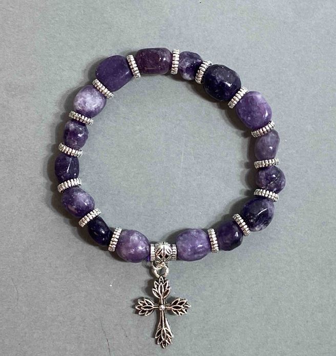 Brățară din lepidolit natural, mărgele fațetate, diametrul 9x11 mm ±, lungime 18 cm ±, elastică