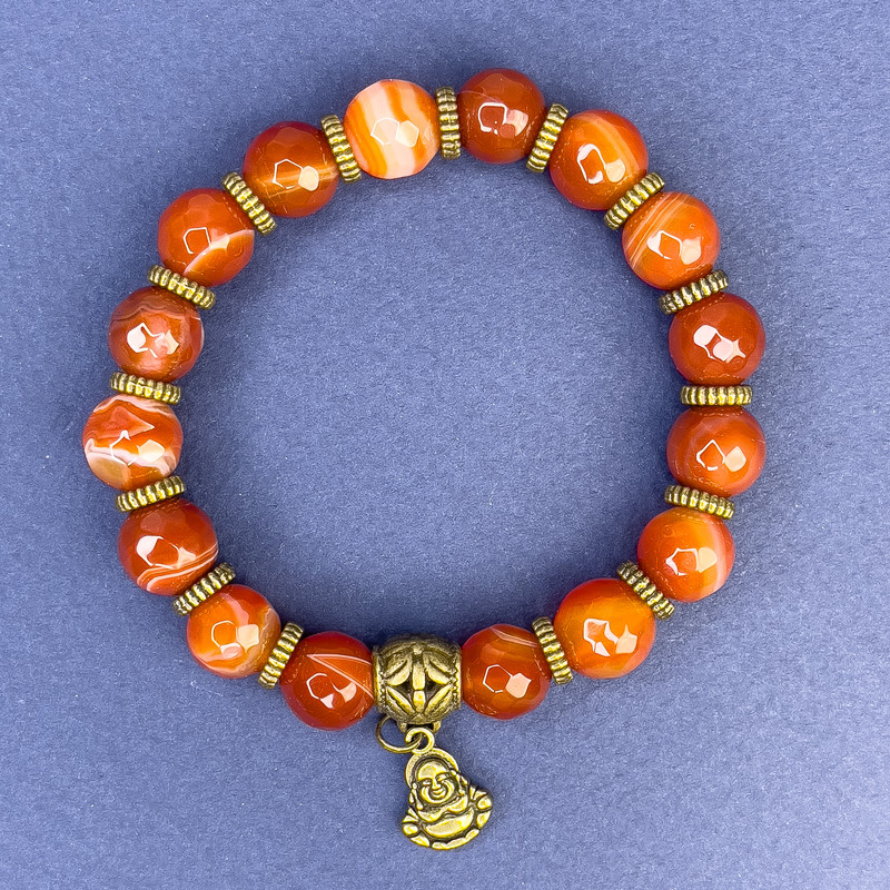 Brățară din agat, mărgele fațetate, diametru 10 mm, lungime 18 cm +/- elastică