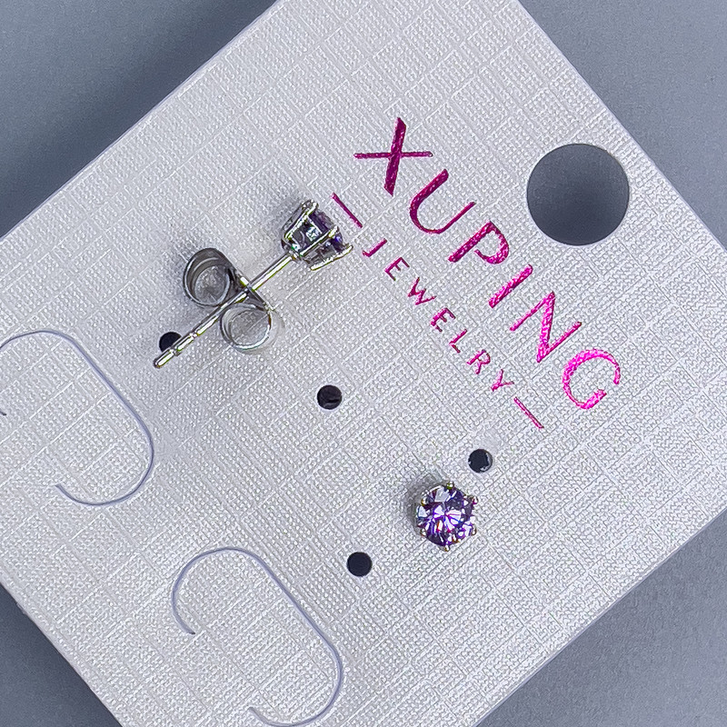 Cercei stud Xuping cu piatră mov de 4 mm, placare cu rodiu