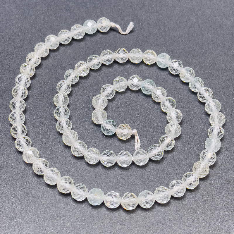 Mărgele din cristal de munte cu topaz, pe șnur, bilă tăiată, diametrul 6 mm+-, lungime 39 cm+