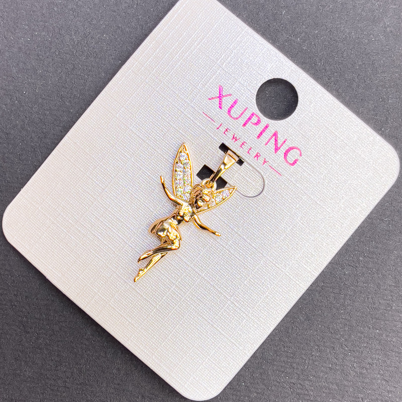 Pandantiv Xuping Zână cu strasuri albe, diametru 14 mm, lungime 27 mm, placat cu aur 18K