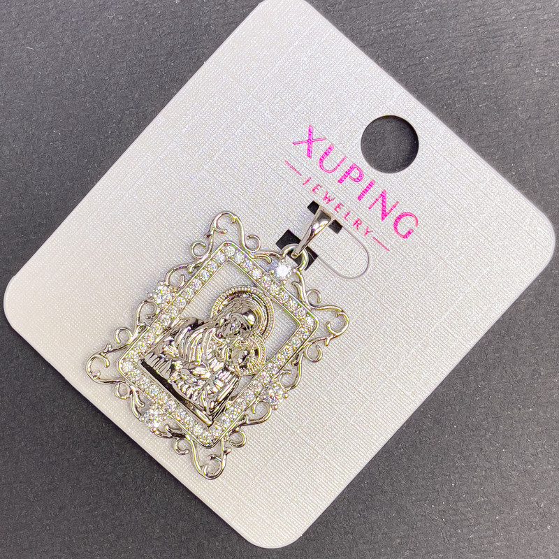 Pandantiv Xuping Icoană cu cristale albe, diametrul de 20 mm, lungimea de 32 mm, rodiat