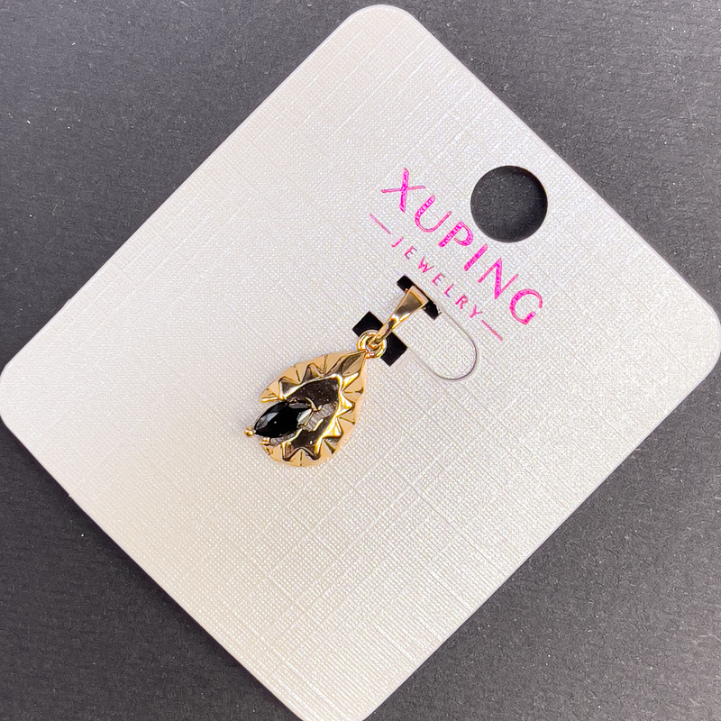 Pandantiv Xuping cu cristal negru, diametrul 8 mm, lungimea 20 mm, placat cu aur 18K