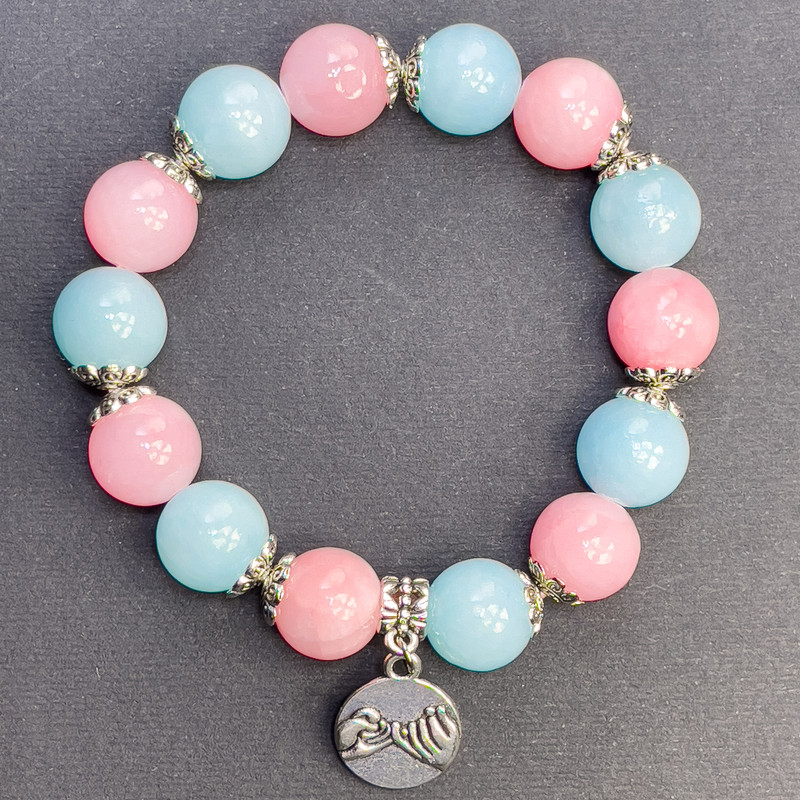 Браслет Асорті акрил гладкий шарик, діаметр 12мм+- з металевими вставками, довжина 18см+-стрейч