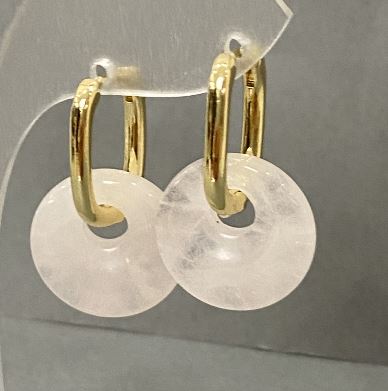 Cercei din cuarț roz, diametru 15 mm, lungime 27 mm