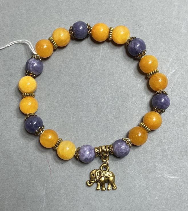 Brățară din acril cu mărgele netede de 8 mm ±, cu inserții metalice, lungime 18 cm ±, elastică