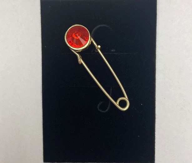 Broșă-pin cu cristal roșu, metal auriu 36×12 mm