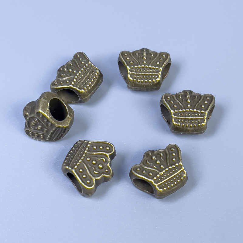 Inserție mărgea «Coroană», culoare bronz metalic, dimensiuni 11×10×6 mm ±, gaură 4 mm ±, ambalare 11 buc
