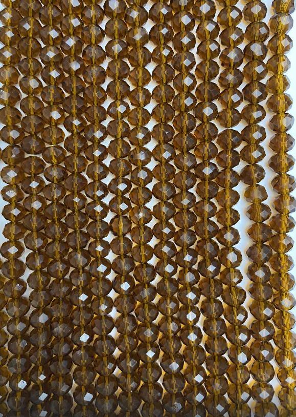 Mărgele din cristal ceh, pe fir, maro transparent, tăiate în formă rondel, diametru 8x6 mm, lungime 40 cm +