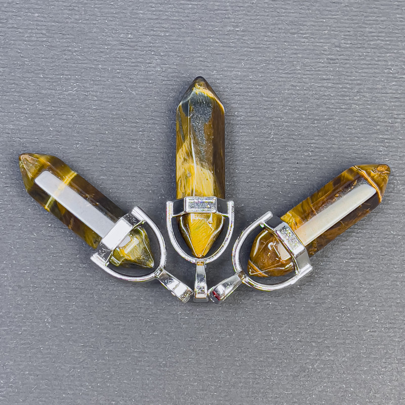 Pandantiv din ochi de tigru hexagonal, cu cristal, sferă, 8×31×41 mm+