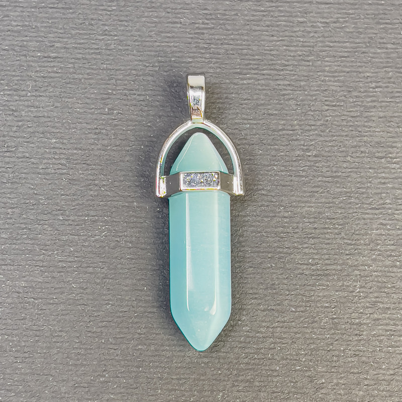 Pandantiv hexagonal din ochi de pisică azuriu