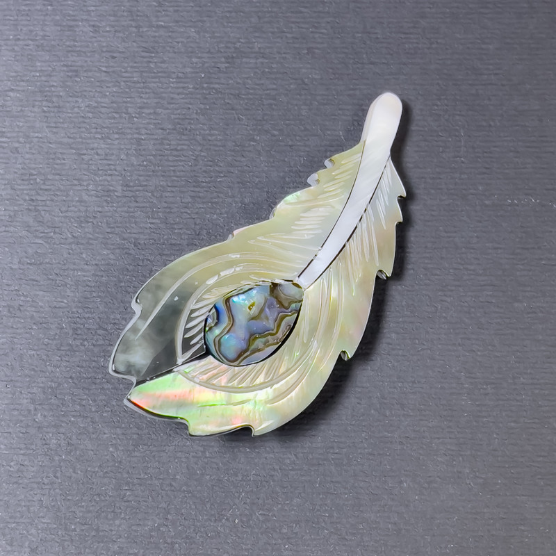 Broșă cu pandantiv Haliozit Pirina, argintiu, metal argintiu, 58×27mm+