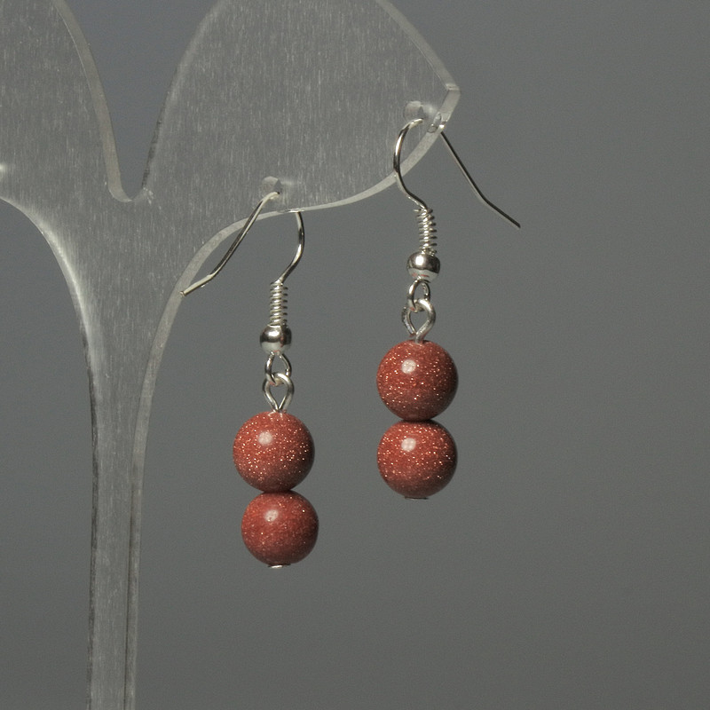 Cercei din aventurin „Nisip auriu” - bilă 8 mm, lungime 32 mm