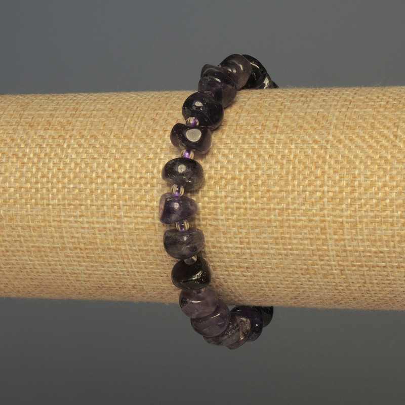 Brățară din ametist tăiat, diametrul 9x5 mm, cu mărgele de nisip de 3 mm, lungime 18 cm, elastică