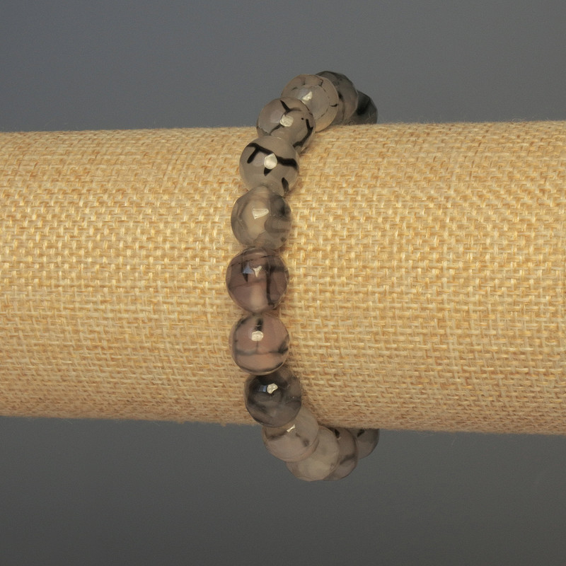 Brățară din agat Venele Dragonului, mărgele tăiate, diametrul 10 mm, lungime 18 cm, pe elastic