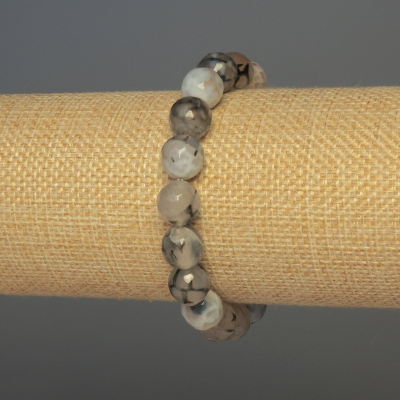 Brățară din agat Venele Dragonului, mărgele fațetate, diametrul de 10 mm, lungime de 18 cm, șnur elastic