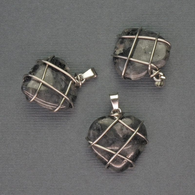 Pandantiv inimă din labradorit, în împletire argintie, diametrul 21×21 mm, lungime 27 mm