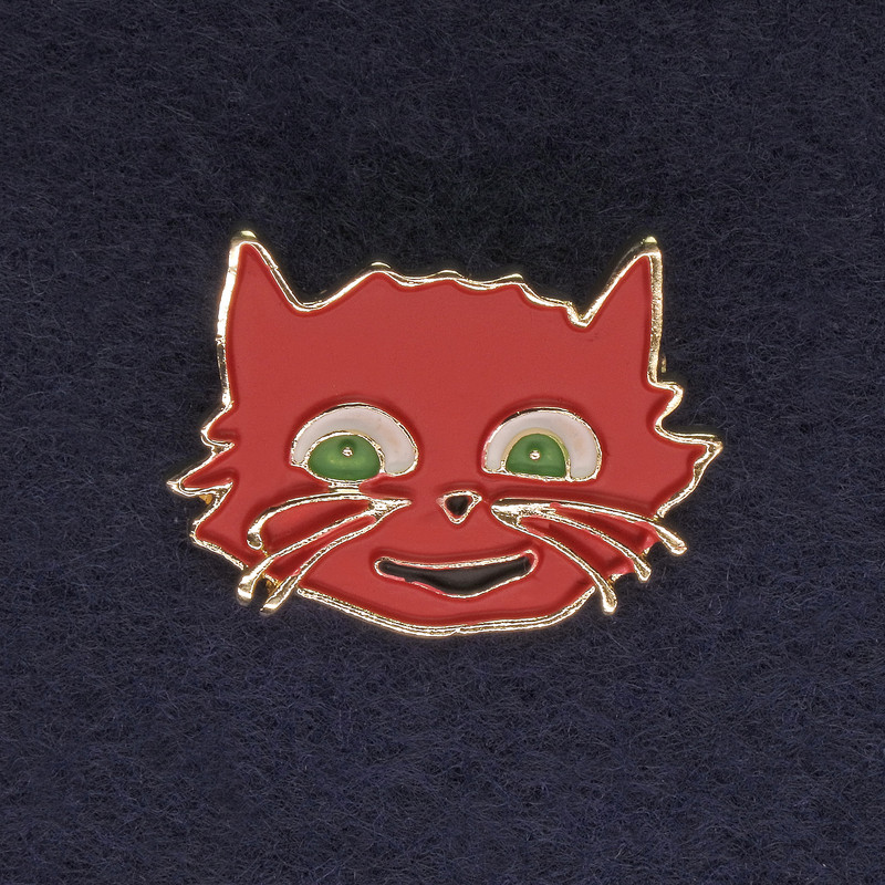 Broșă Pisică, culoare roșu-verde, metal auriu, 27×22 mm+