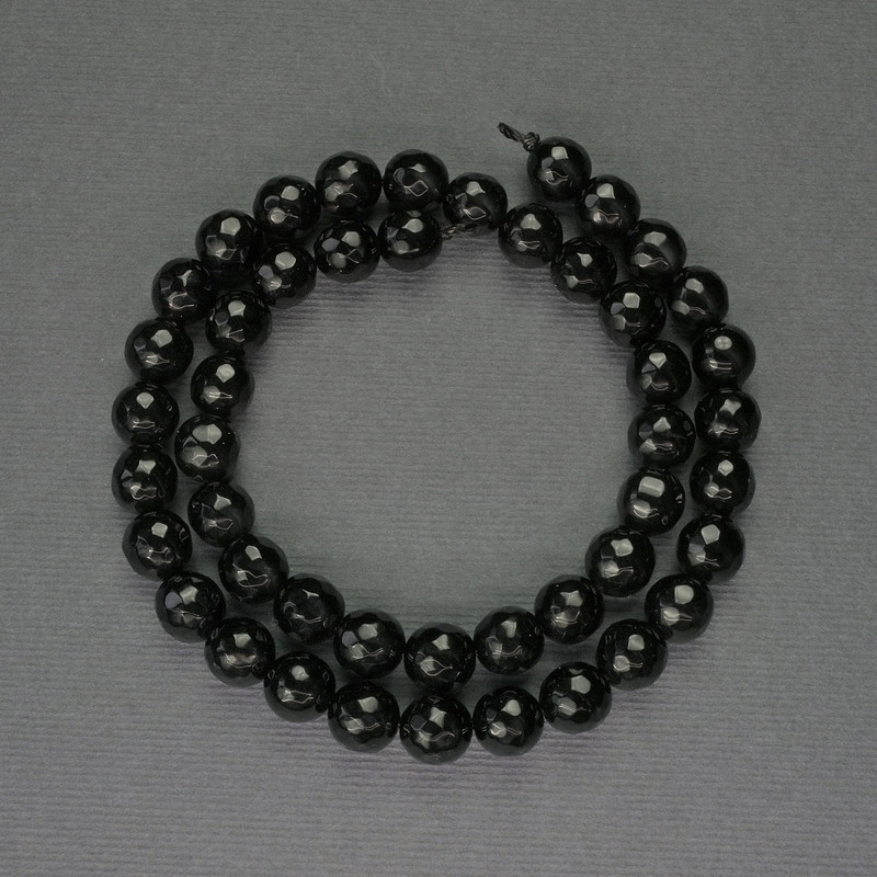 Mărgele din agat, fațetate, formă sferică, diametrul 8 mm ±, pe șnur, lungime 37 cm+