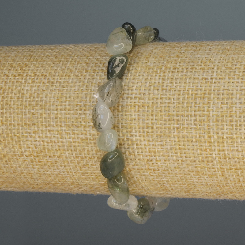 Brățară din cuarț rutilit cu păr de pisică, fațetată, diametrul 8-10×7 mm, lungime 18 cm, extensibilă