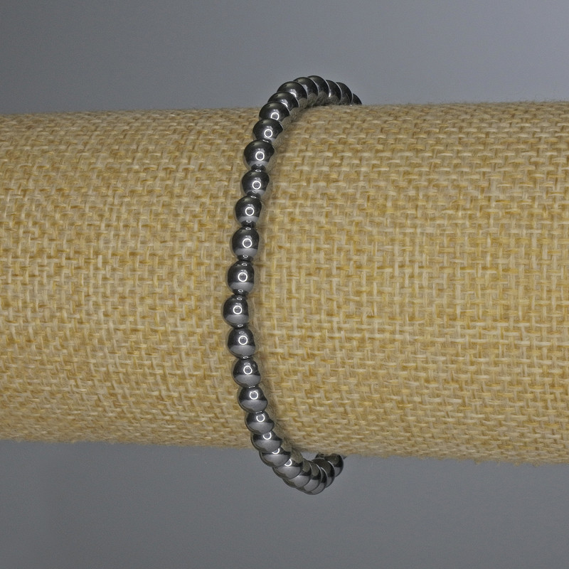 Brățară din hematit cu bile netede, diametrul 5 mm, lungime 18 cm, pe elastic