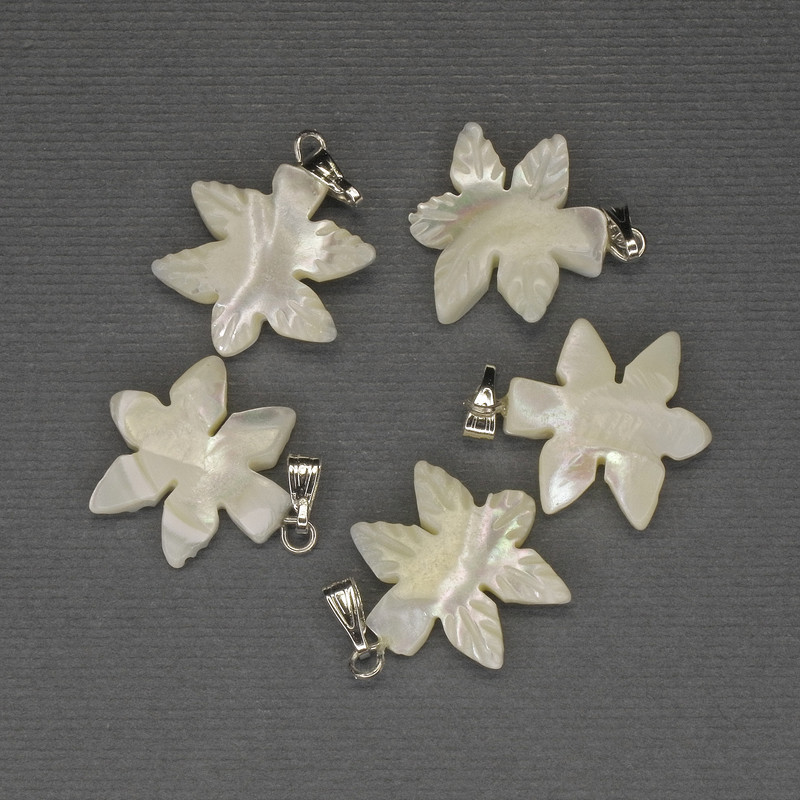 Pandantiv Frunză de sidef 27x18mm +/- metal argintiu