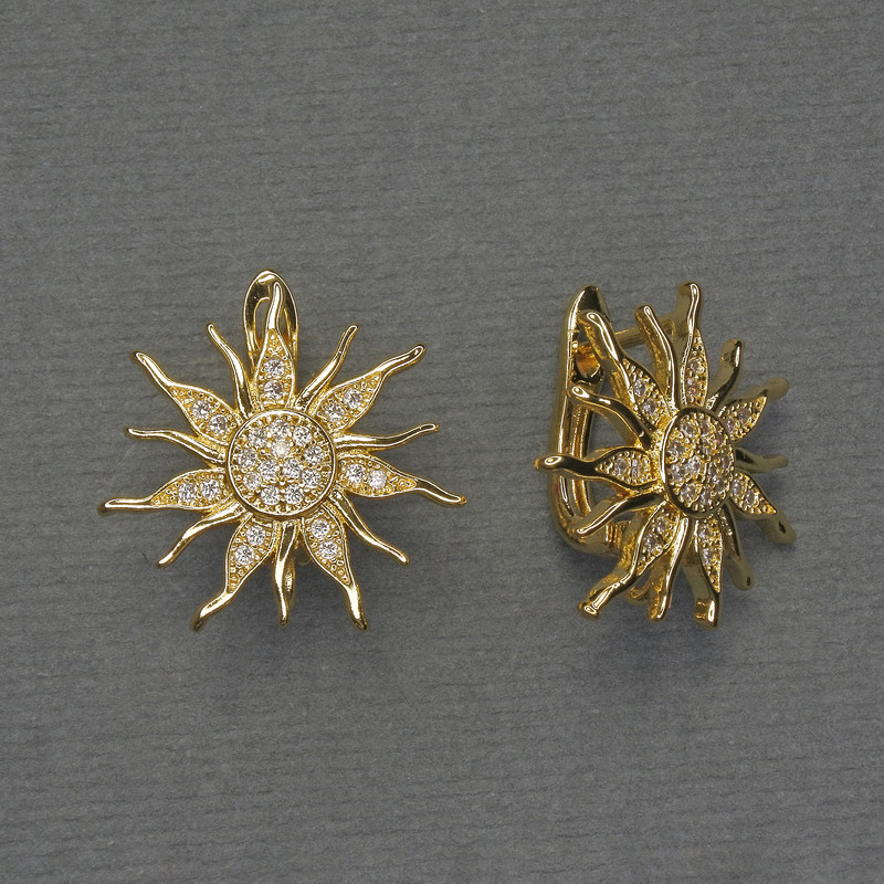 Швензи для сережок білі стрази золотистий метал, діаметр 20мм+ - пара