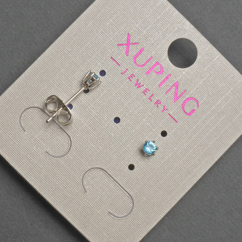 Cercei cu știft Xuping, cu cristal albastru, diametrul 3 mm, rodiat