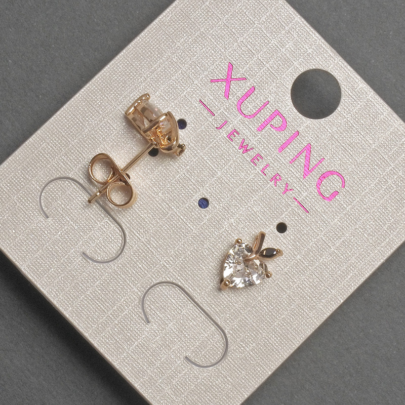 Cercei cu știft Xuping, inimă cu cristal alb, diametru 7x10 mm, placare cu aur 18K