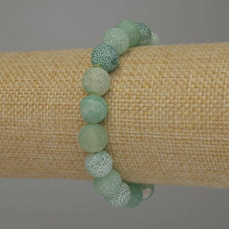 Brățară din agat înghețat, mărgele netede de 10 mm, lungime 18 cm, pe elastic