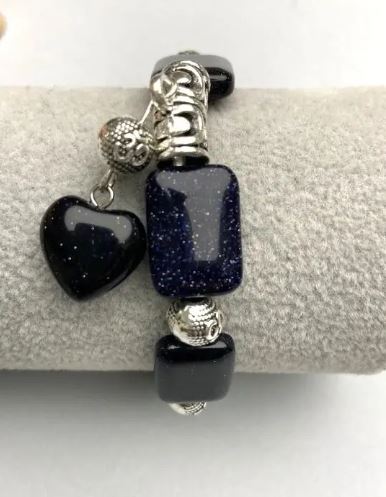 Brățară din aventurin Noaptea Cairo – dreptunghiuri de 18×13 mm ±, cu inserții metalice, lungime 18 cm ±, extensibilă