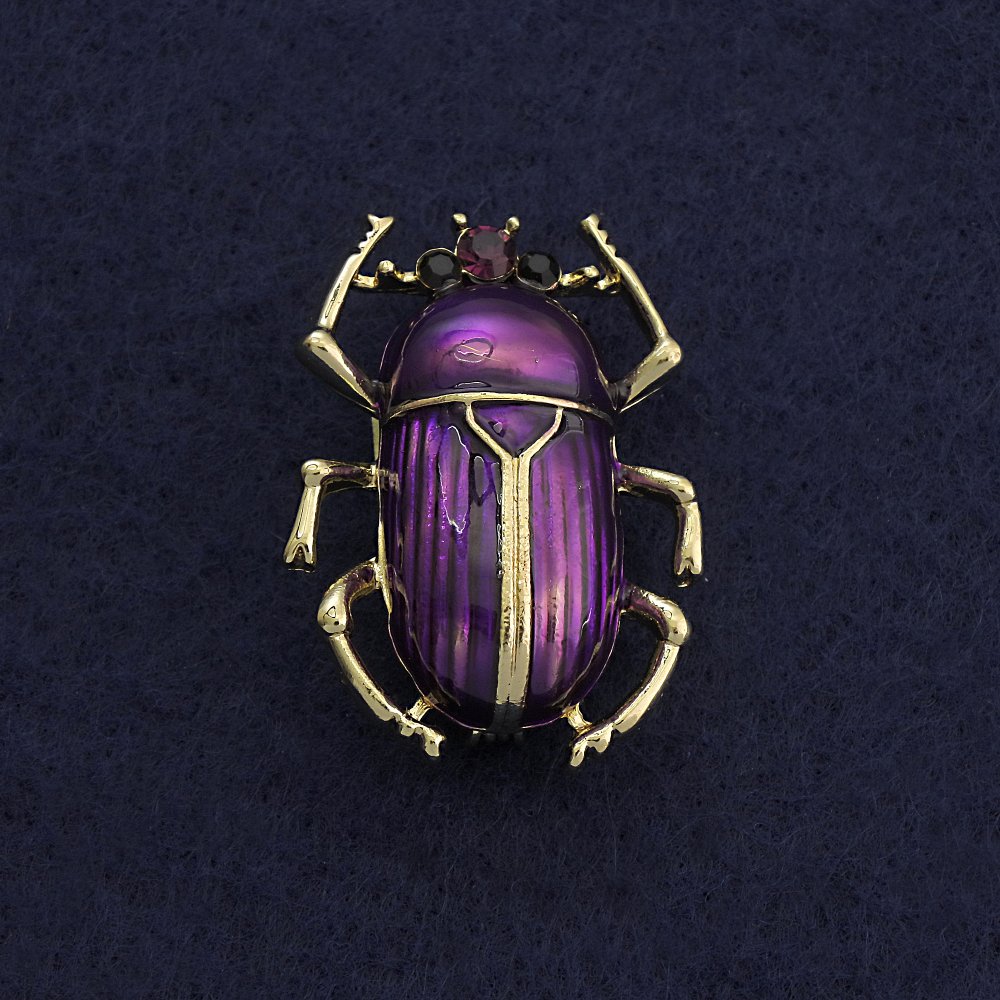 Broșă Scarabeu, email violet, culoare metalului auriu, 24×33 mm+
