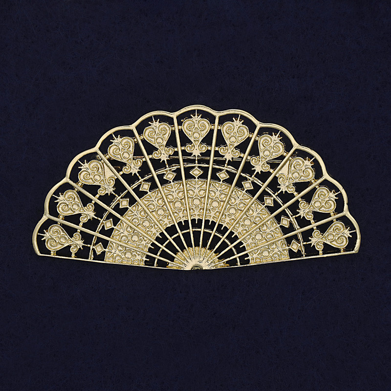 Broșă în formă de evantai, culoare aur mat, metal auriu, 62×32 mm+