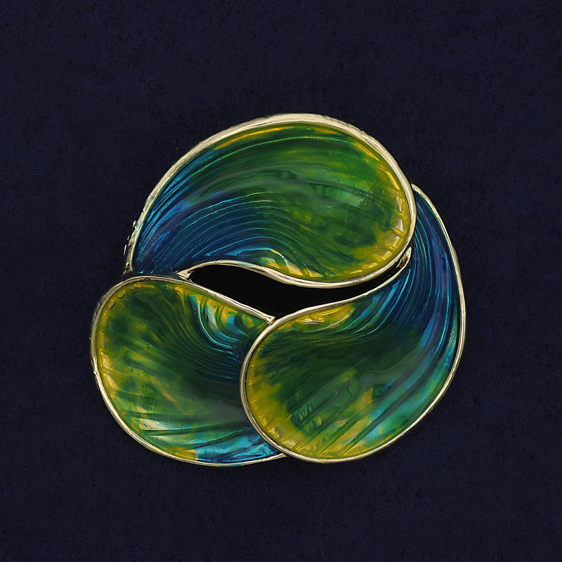 Broșă Accent galbenă și albastră, email, metal auriu, 44 mm+