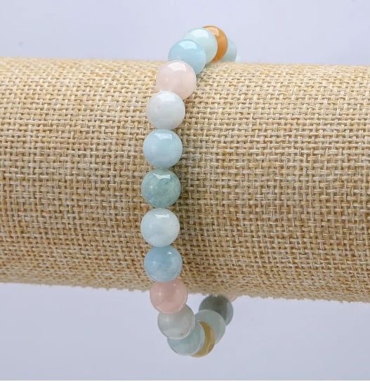 Brățară din morganit natural, bile netede, diametru 8 mm, lungime 18 cm, elastică