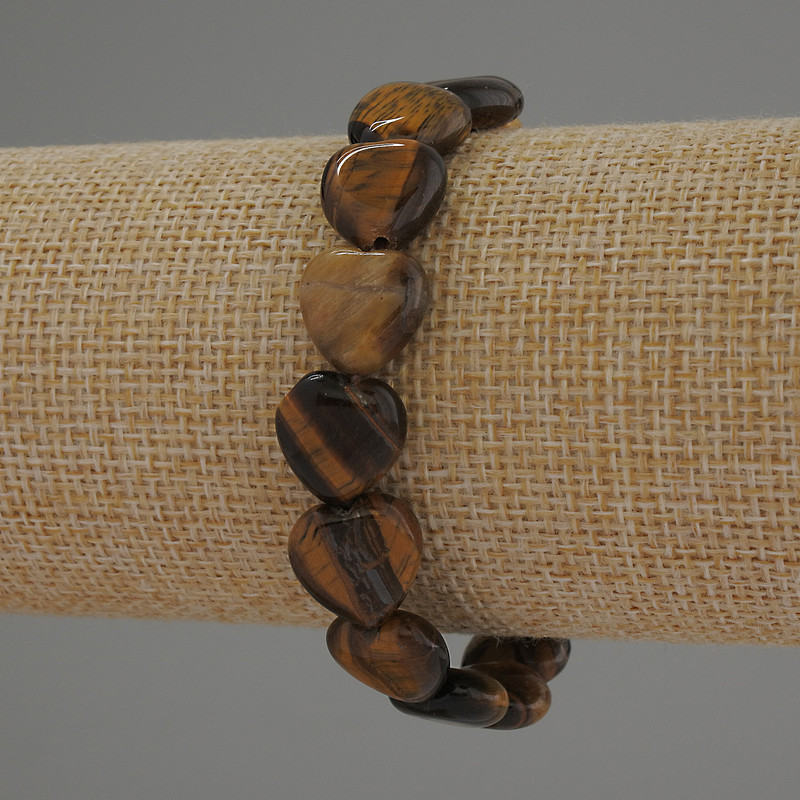 Brățară cu ochi de tigru în formă de inimă, diametru 12 mm, lungime 18 cm, pe elastic