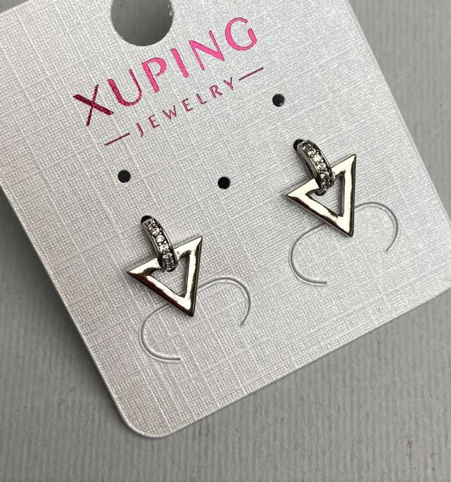 Cercei stud Xuping cu cristale albe, diametru 10x13 mm, placare cu rodiu