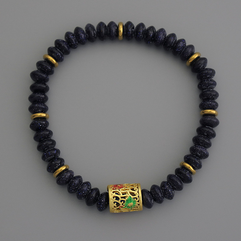 Brățară din aventurin Noaptea Cairo, rondel, diametrul 6×3 mm, cu inserții metalice, lungime 18 cm, pe elastic