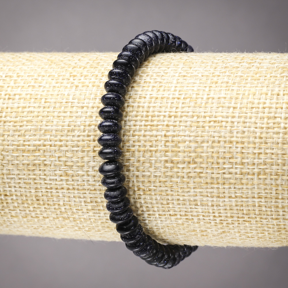 Brățară pe elastic din aventurin albastru nisip Noaptea Cairo, rondel neted, diametrul 6x3mm+