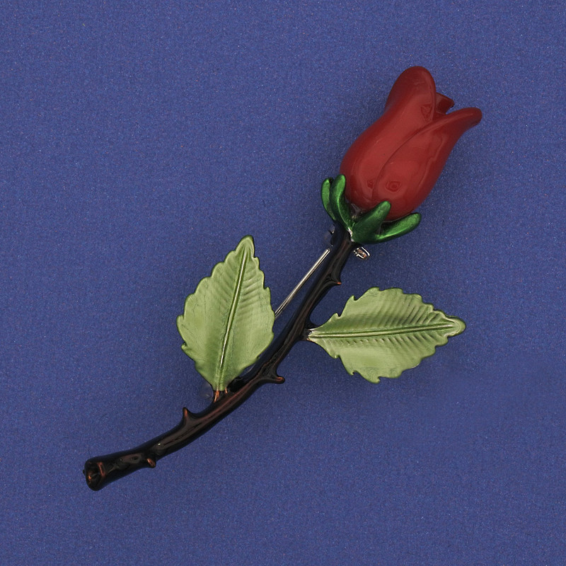 Брошка Троянда емаль сріблястий метал 25х57мм+