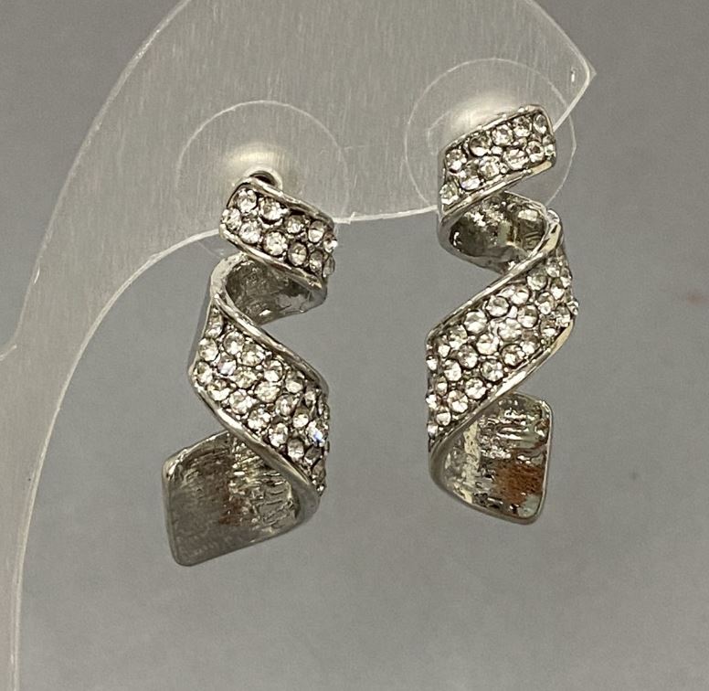 Cercei stud cu cristale albe, diametrul 10×28 mm, metal argintiu