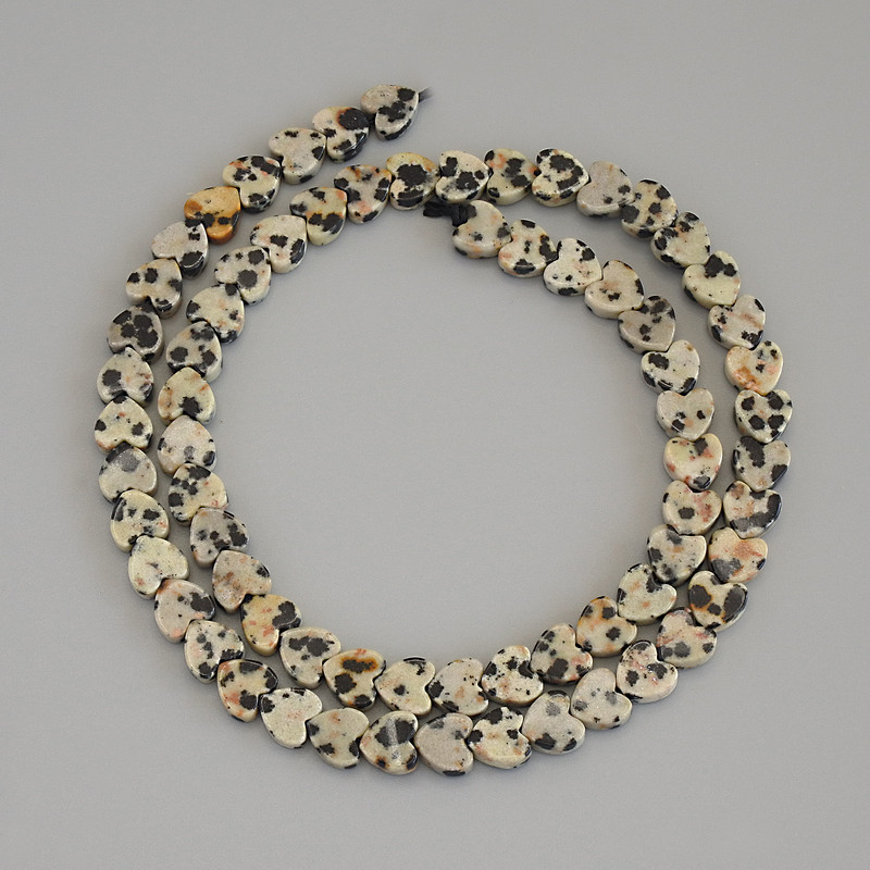 Mărgele de jasp dalmațian în formă de inimă, diametrul 6×6×2 mm ±, pe șnur, lungime 39 cm+