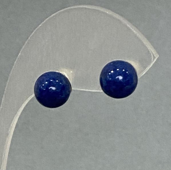 Cercei stud din lazurit presat, metal placat cu argint, 8 mm