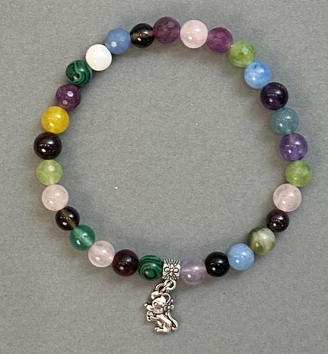 Brățară asortată cu bile netede de 6 mm, cu inserție metalică, lungime 18 cm (elastic)