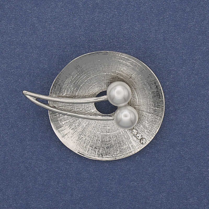 Broșă Accent cu perle și strasuri, metal argintiu 32x40 mm+