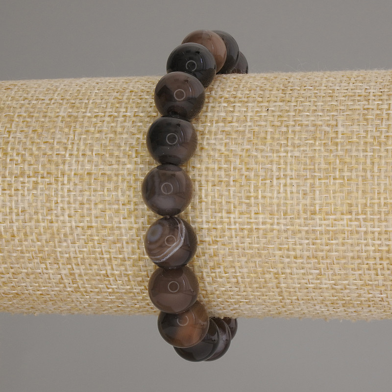 Brățară din agată cu mărgele netede, diametrul 10 mm, lungime 18 cm, elastică